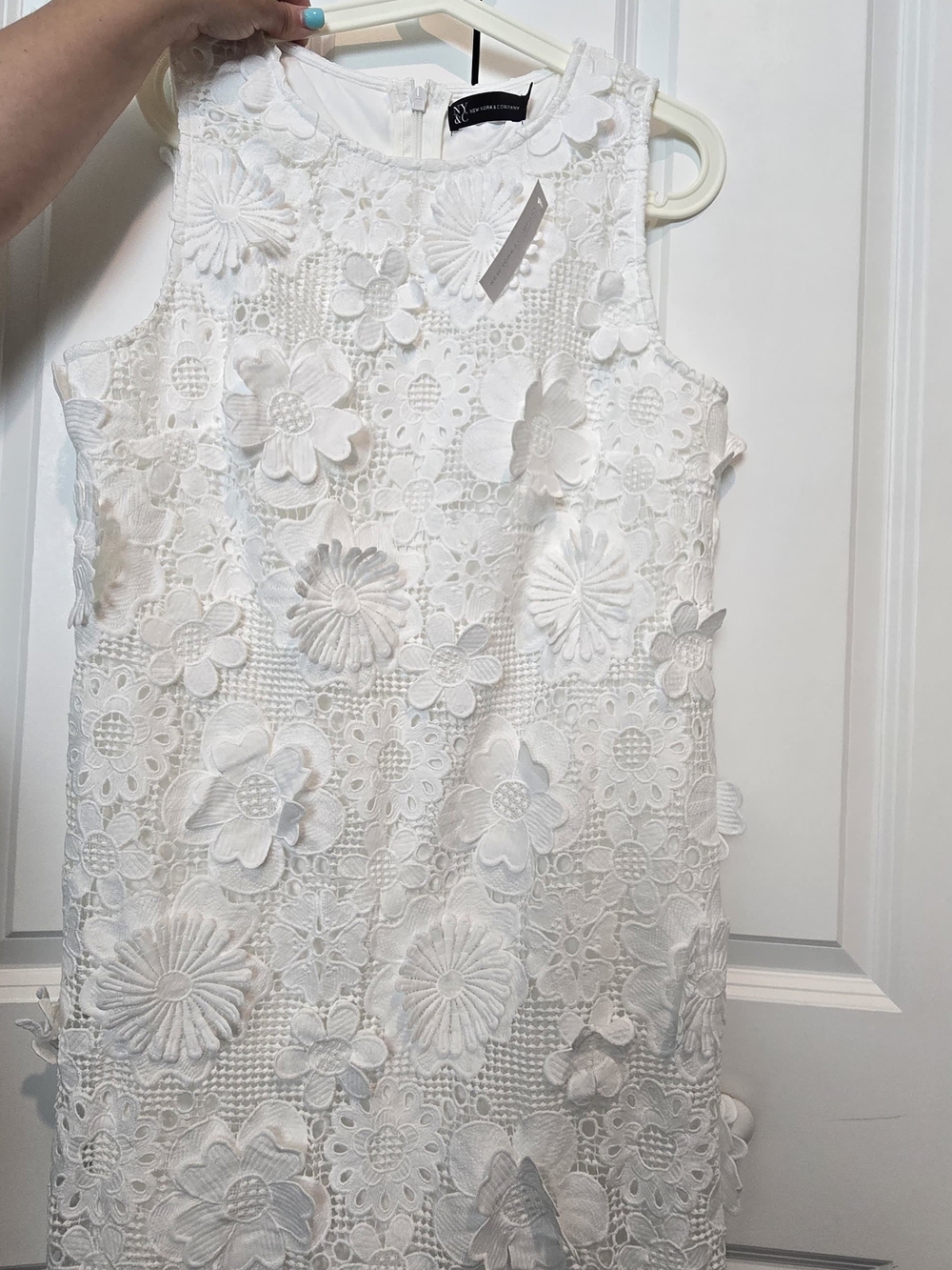 New York & Company White 3D Floral Lace Mini Dress